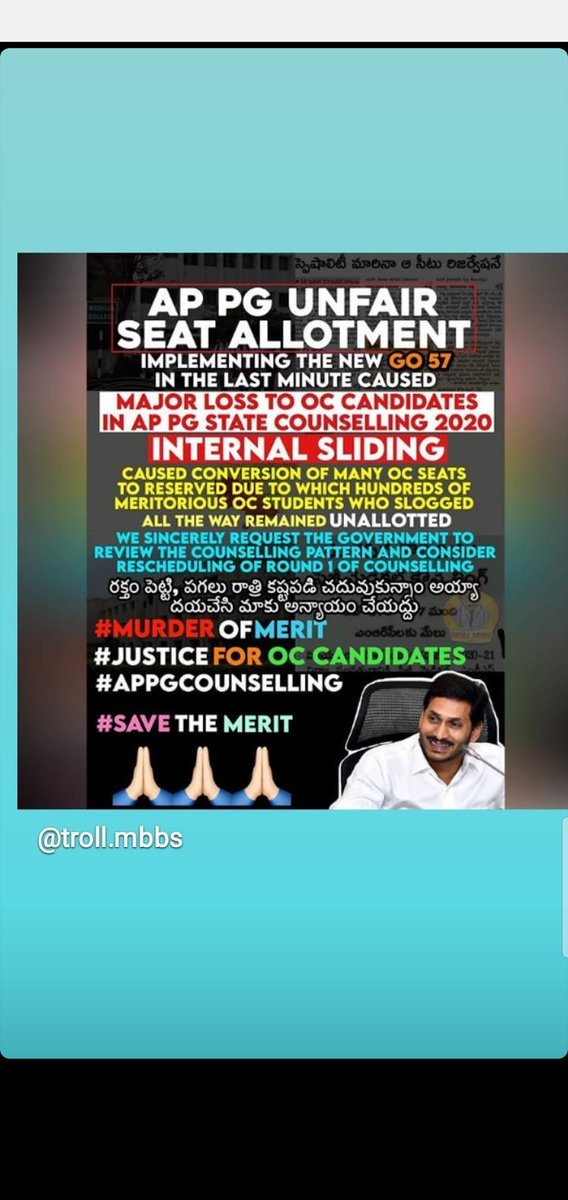 MrMemeholic10's tweet photo. #murderofmerit #JUSTICEFOROCSTUDENTS #savethemerit #Appgcounselling @ysjagan ... https://t.co/CvLkfGAgNe