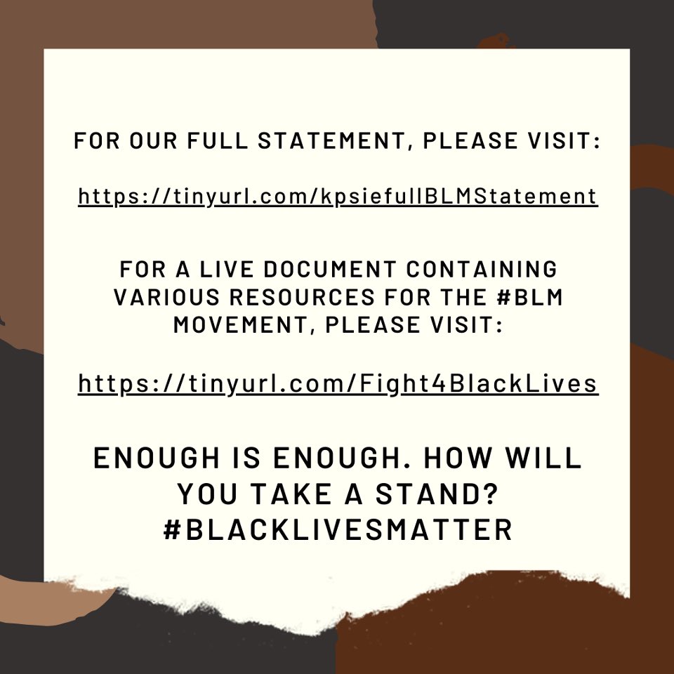 KPsiE_Beta's tweet photo. #BlackLivesMatter 
Read full statement: https://t.co/f6Am0TwrVc 

Various resources: https://t.co/G5zhslBJZu https://t.co/LrPMcZfxVA