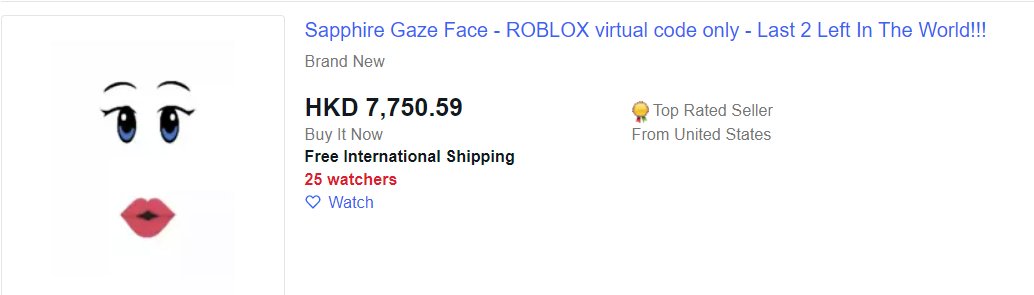 Roblox Virtual Code Only Last 2 Left In The World Sapphire Gaze Face Toys Hobbies Action Figures - sapphire roblox toy faces