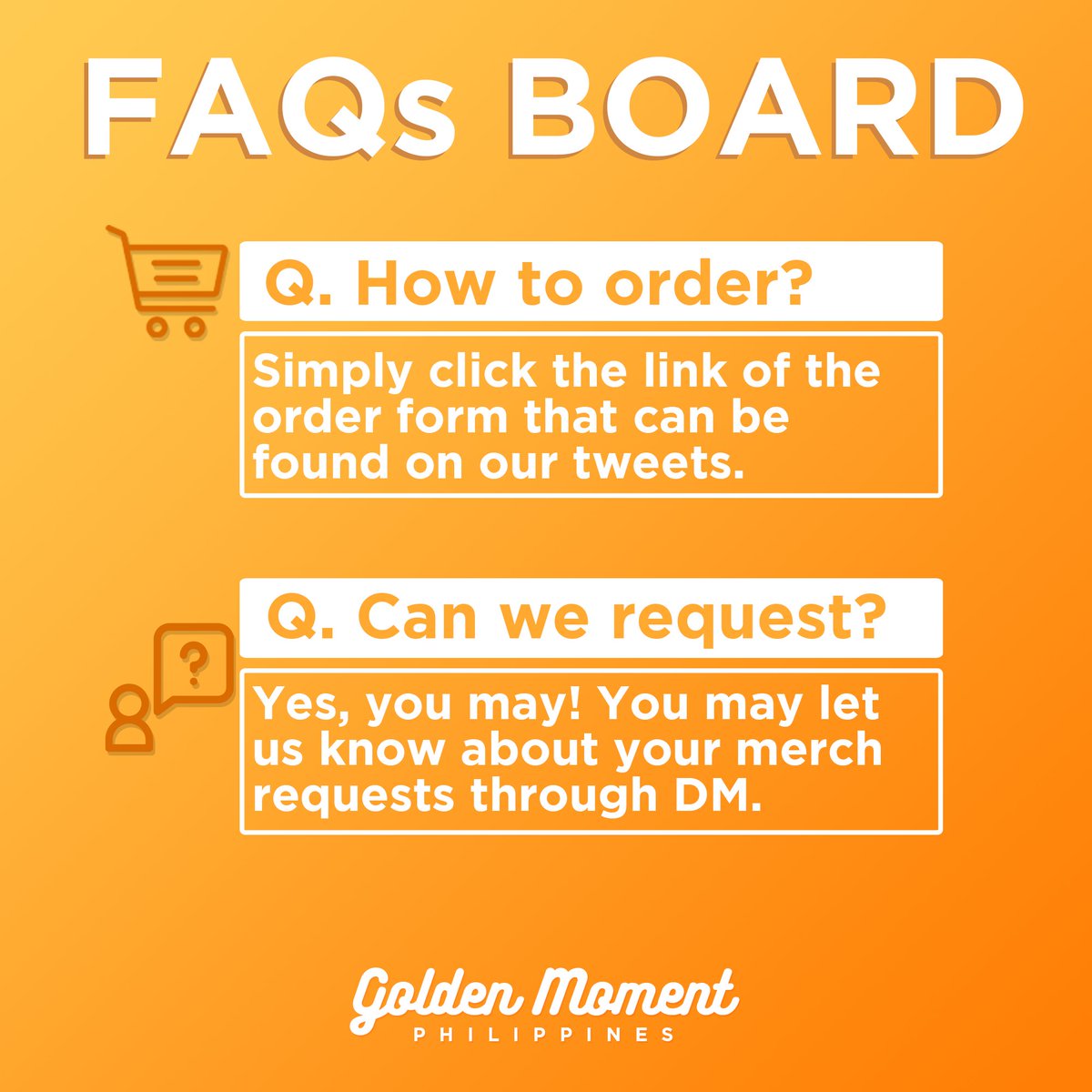 GOLDENMOMENTPH's tweet photo. Hello! Welcome to Golden Moment ✨!

These are some things to take note of! Happy shopping. 💫

📌 For updates: #GMPHUpdates
📌 For proof of transactions: #GoldenMomentPHFeedbacks https://t.co/aTmZ50FXu7