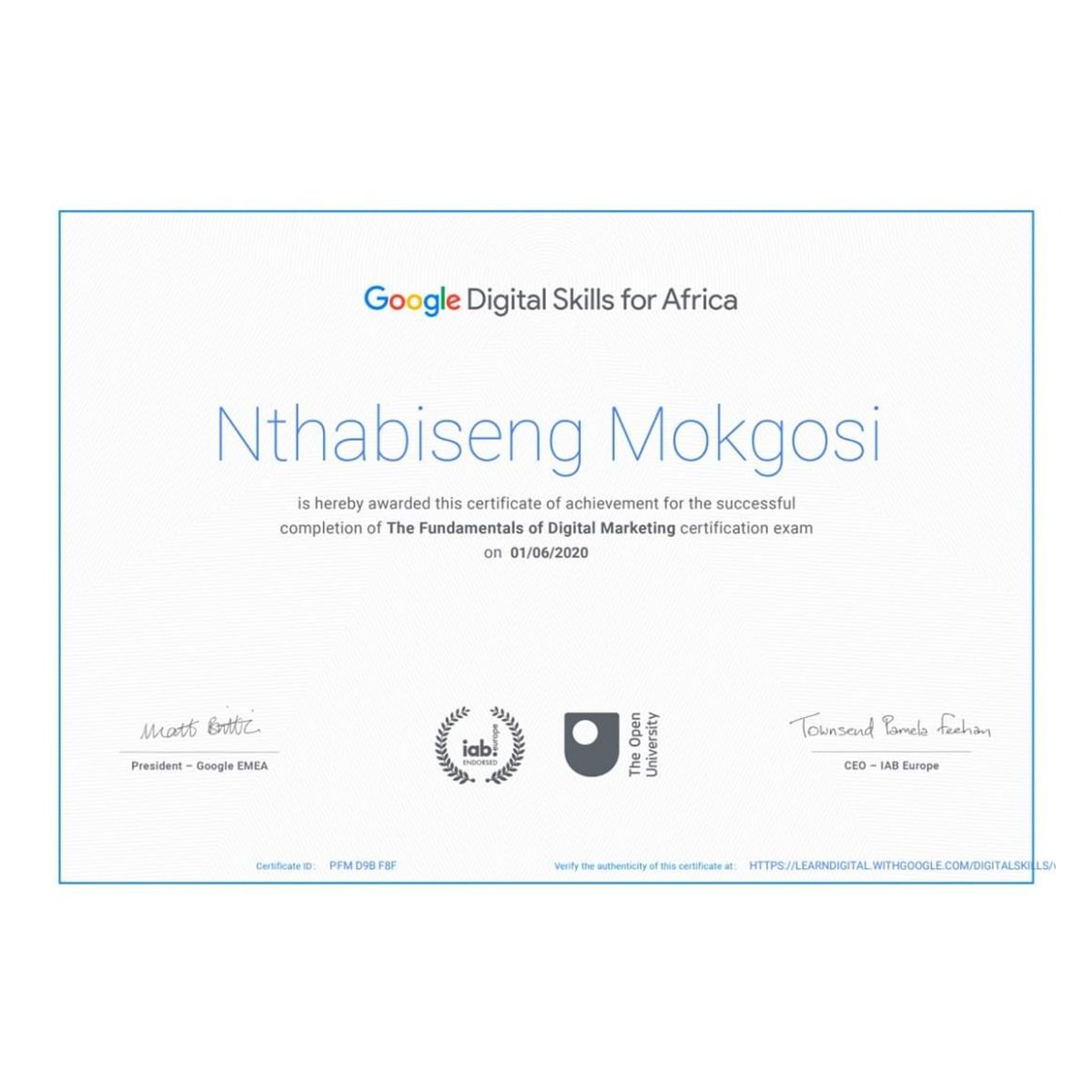 RealTalkWithNth's tweet photo. After completing 26 Modules, I thought I was done, then FINAL EXAM. I did it!

Now my digital marketing skills are on another level.💻🎓🎖

#googlegaragedigital #google #digitalmarketing #digital #certified https://t.co/2I0LBWNBLY