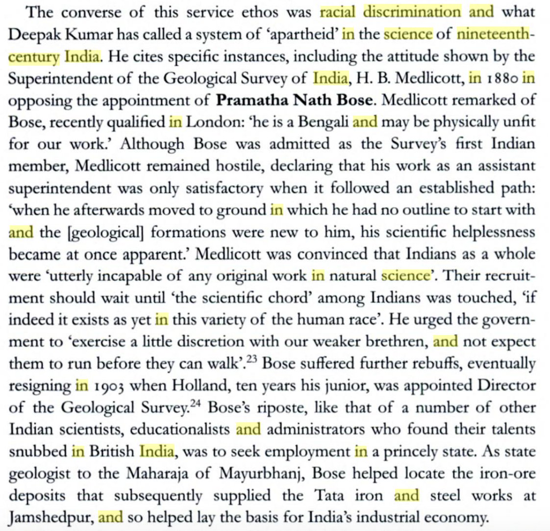 Such blatant racism against Hindus had a direct effect on the lives of Hindu scientists in the British Raj, many of whom were Brahmins. This incident from the life of Pramatha Nath Bose is recounted in the book "Science, Technology and Medicine in Colonial India" by David Arnold.