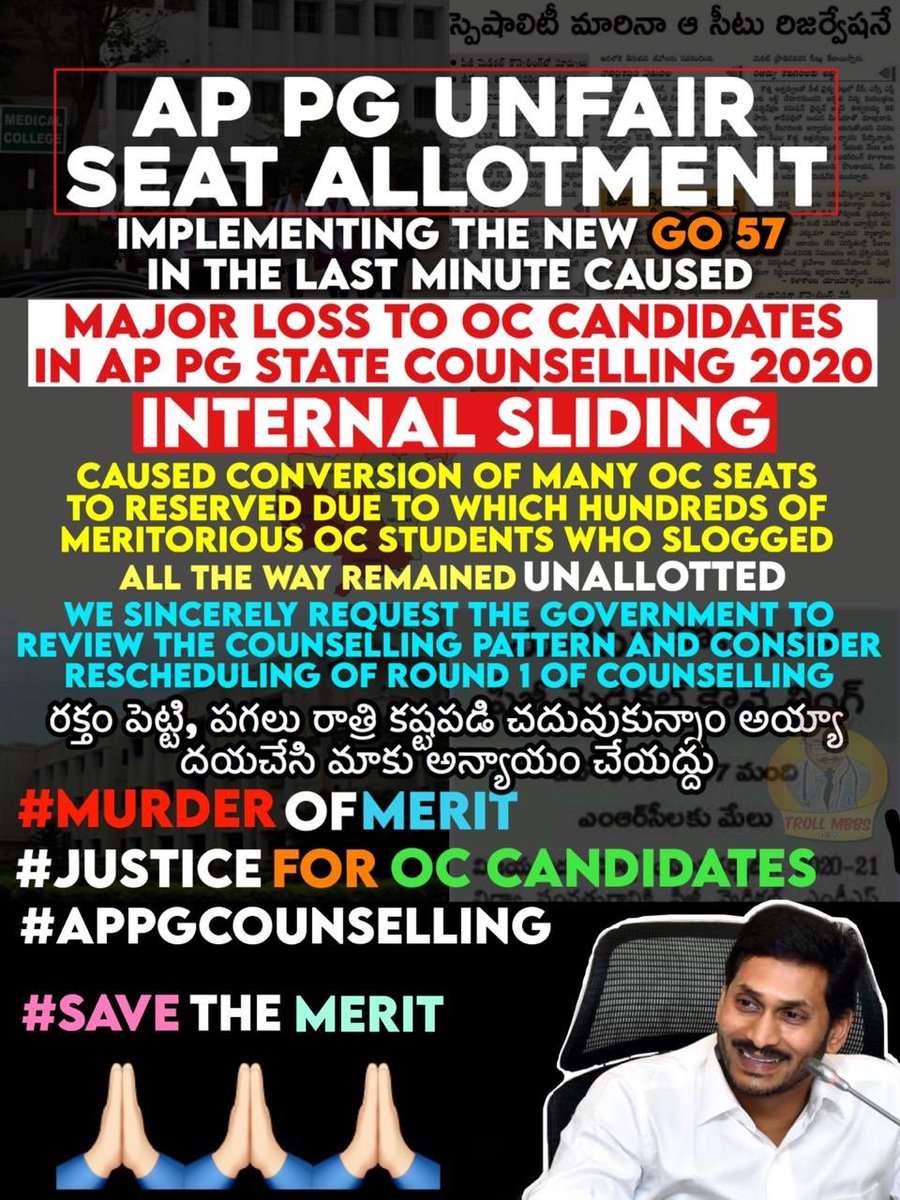 Share as much as possible #savethemerit
#murderofmerit
#APPGCounselling
#JusticeForOCCandidates <a href="/JP_LOKSATTA/">Jayaprakash Narayan</a>  <a href="/PawanKalyan/">Pawan Kalyan</a>  <a href="/naralokesh/">Lokesh Nara</a>  <a href="/ncbn/">N Chandrababu Naidu</a>  <a href="/JanaSenaParty/">JanaSena Party</a>