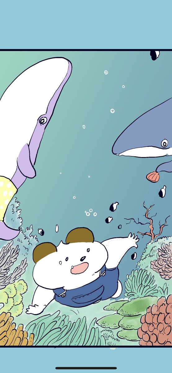 コッペくんの最新話は、大迫力!!!
デカすぎる生き物、くじらを、縦スクロールに縦に納めることで、くじらの大きさを「大きいまま」捉えている感覚!

文字が読めなくても体感できるマンガ、羨ましい!おれもやりたい!!!
セリフ無い回描きたい!!!

https://t.co/NkauWvpTjE 