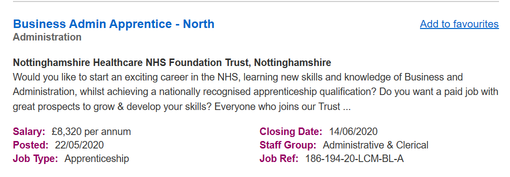 New Apprentice vacancy for Nottinghamshire Healthcare! Start a career in the NHS and gain a Business Admin qualification. 

jobs.nhs.uk/xi/vacancy/916…

@ClaireGarner1 @OwnerPorter1  #apprenticeships #apprenticeshipvacancy #nhsapprenticeship