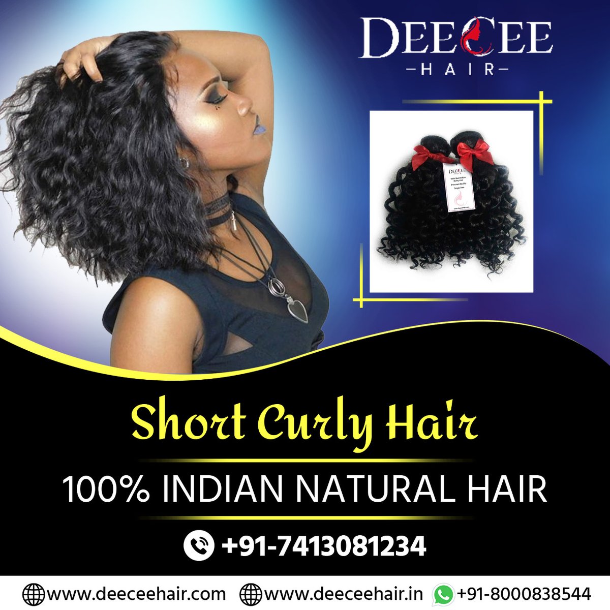 Get the fabulous Natural Black Short Curly Hair for women that are made from 100% natural human hair.
To know more, visit our website.
Contact us for more details about Lace wigs:

Mail: info@deeceehair.com,
WhatsApp: +91-8000838544
#humanhairweave #humanhairwigs #indianhairstyle