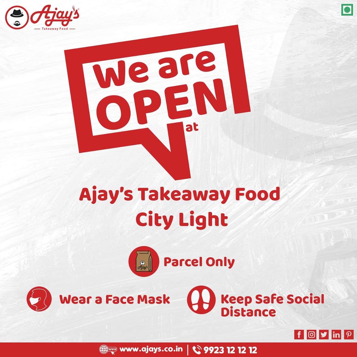 ajaysgoodfood's tweet photo. Ajay's City Light is now #open for our beloved customers...
PARCEL ONLY
Enjoy...!!! ๐๐๐ฅค
.
.
.
.
#OpenForParcel #AjaysCityLight #Surat #Ajays #AjaysGoodFood #FoodThatIsGood https://t.co/CEiRKN6Eks