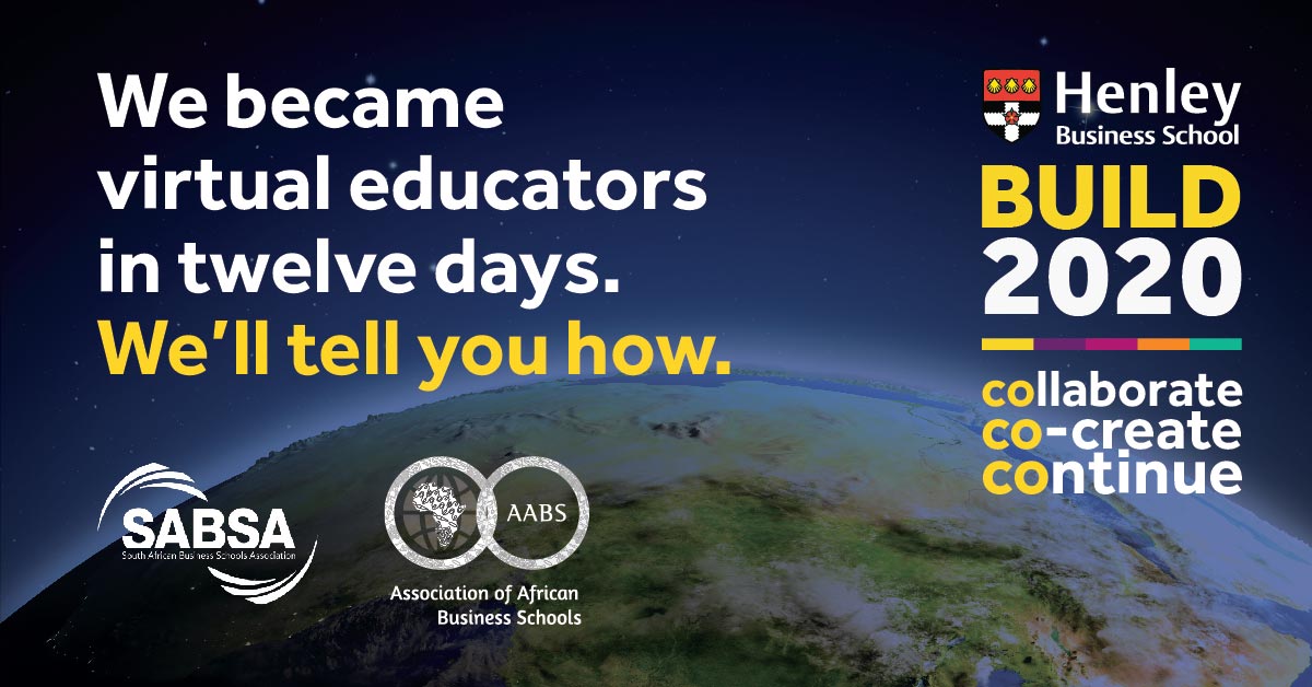 MamodiseDice's tweet photo. #Build2020 Invite 05 Jun 2pm CAT
@HenleyAfrica is committed to sharing it's innovations on how the school went virtual! Calling all university educators &amp; staff to attend. Register at no cost https://t.co/XGRRUwb68T #VirtualLearning #VirtualClassroom #TeachingOnline #HenleyAfrica https://t.co/QqiM2YCMa0