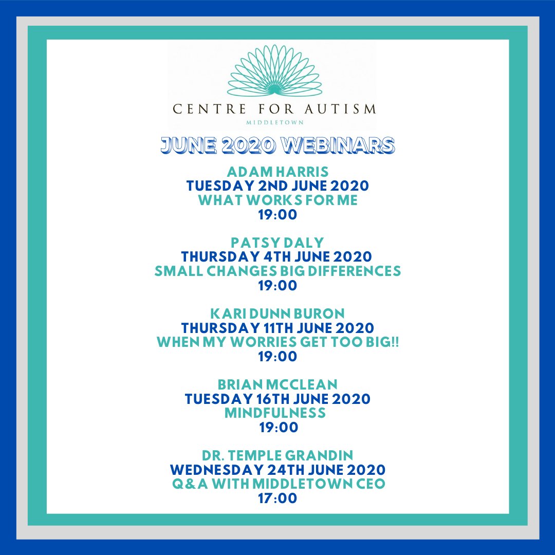 autismcentre's tweet image. Throughout the month of June Middletown is providing a series of Webinars featuring various international experts. 

Follow the link to find out more information - 
middletownautism.com/covid19/webina…

#MCAWebinarSeries #UnderstandingAutism #Autism #MCA

@Education_NI @NIautism @Autism