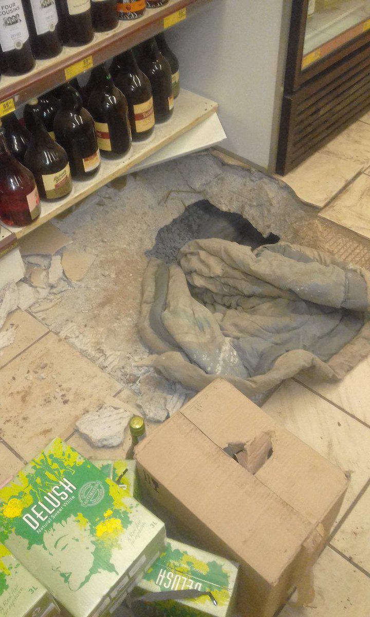 mtyala's tweet photo. Crooks dug a tunnel into the Shoprite Liquors at Newtown Junction and stole booze worth R300 000 during the night. #Level3 https://t.co/DfLefxFJ3z
