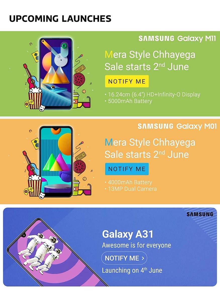 Sudhanshu1414's tweet image. #Samsung #GalaxyM11, #GalaxyM01 and #GalaxyA31 will be sold via Flipkart
