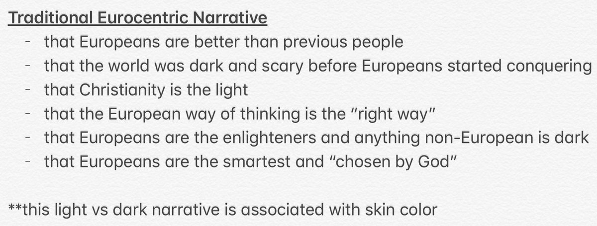 However, in the “Enlightenment” the Traditional Eurocentric Narrative was born and this belief has been carried for many years (to present day) into textbooks, media, social media, etc