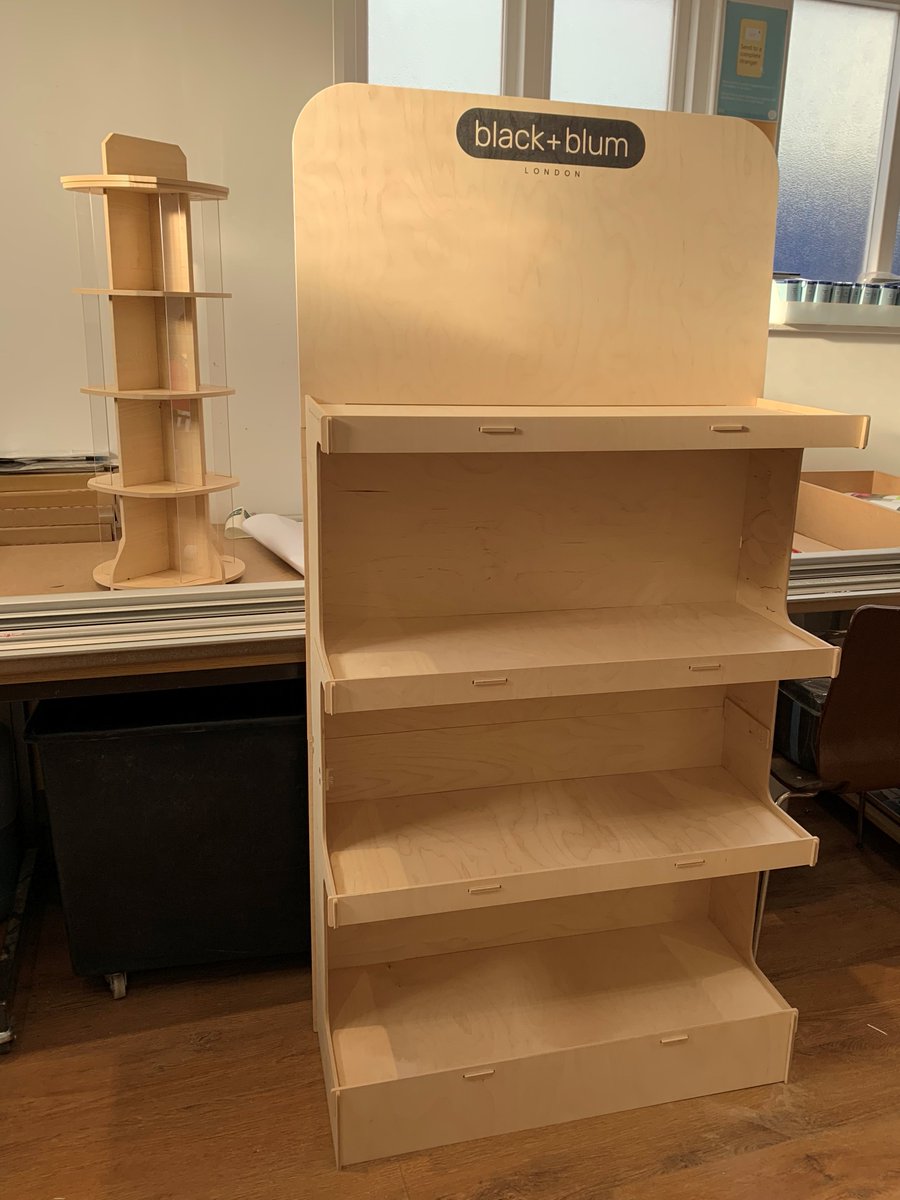 POSDigitalLTD's tweet photo. This Black + Blum floor stand is completely #ecofriendly and FSC certified! It's made from Birch faced Plywood and is built using a clever lock in system that slots everything together, creating a strong structure for it's products to sit on💡🔓 
#Sustainability #retail https://t.co/odZtLMvn4R