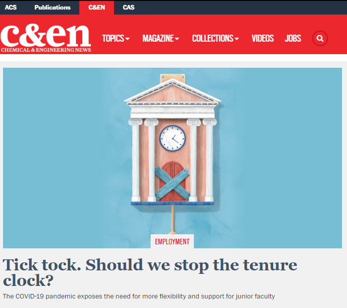 gomobel's tweet photo. It's out there! My first cover story for @cenmag, co-authored with the amazing @l_wang_cen.

#COVID19 has exposed the need for more flexibility and support for junior faculty - should we stop the tenure clock? 

https://t.co/D1Sm01GBYL https://t.co/L83yG8X9gm
