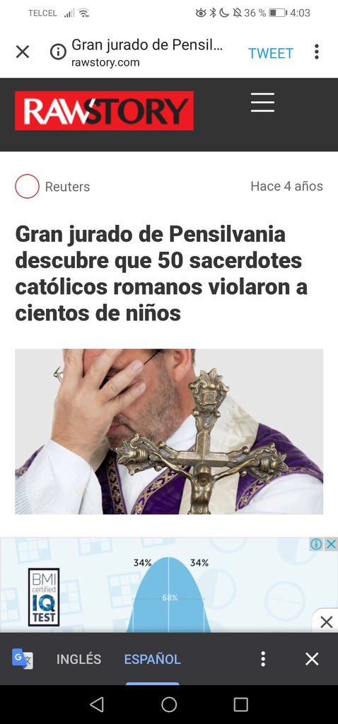 Teransady's tweet photo. "Cientos de niños en el oeste de Pensilvania fueron agredidos sexualmente por unos 50 sacerdotes católicos romanos durante cuatro décadas mientras los obispos encubrían sus acciones, según un informe del gran jurado del estado publicado el martes" #Anonymous @Pontifex https://t.co/l4pvzeiX5G