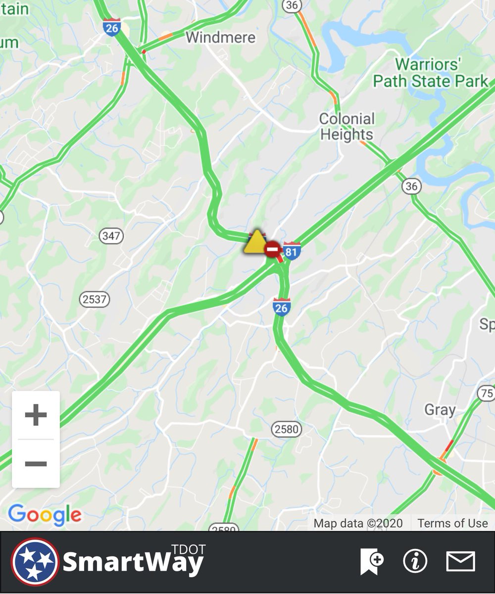 Right lane blocked due to a crash on I-26 West at MM 8 in Sullivan County.
