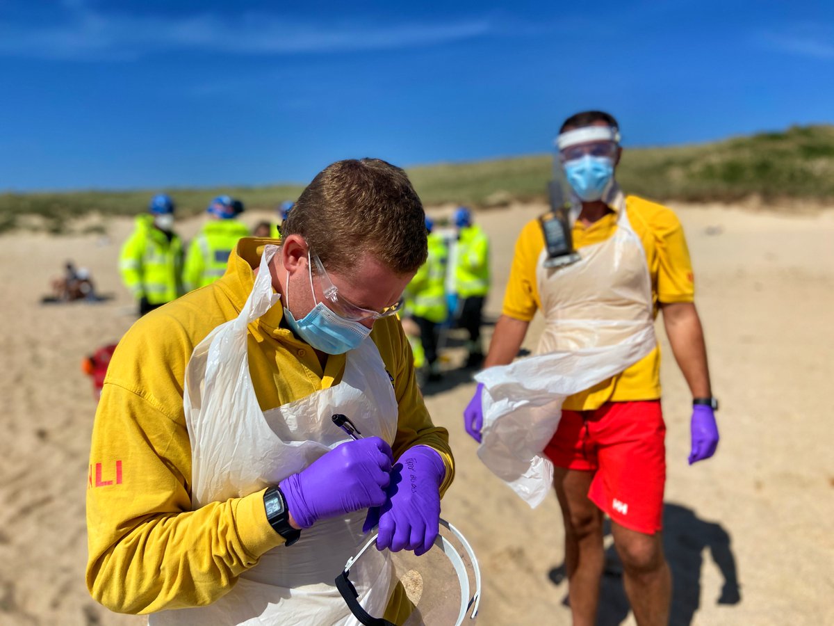 RNLI's tweet photo. The first weekend of beach patrols in England consisted of multiple rescues, major first aid &amp; countless preventative actions, all while our lifeguards adhered to social distancing measures &amp; wore appropriate PPE. More lifeguards will be returning to beaches in the coming weeks. https://t.co/owNSfuQZyh