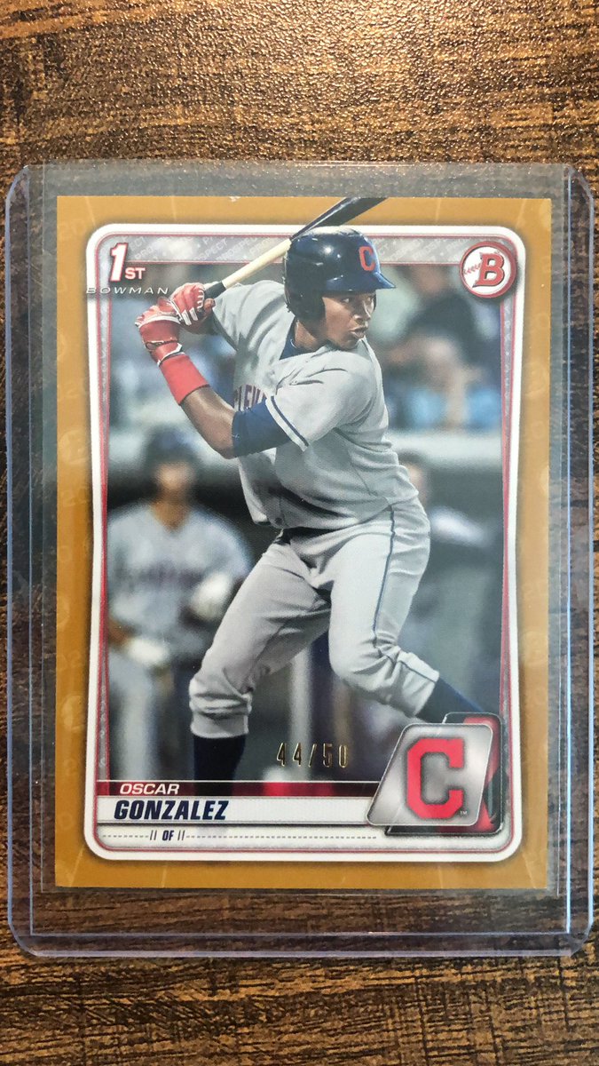 MLBxplained's tweet image. Oscar Gonzalez /50 
Taking offers. 
#2020Bowman #toppsbowman #indiansprospect @HobbyConnector