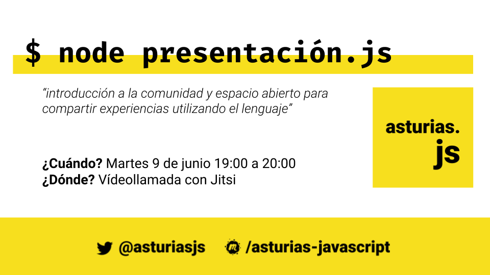 asturiasjs's tweet image. 👋 ¡Ya tenemos fecha para nuestro primer evento! 

&quot;Presentación de asturias.js&quot;

⏰ 19:00 a 20:00
🗓 Martes 9 de Junio
🔗 meetup.com/asturias-javas…