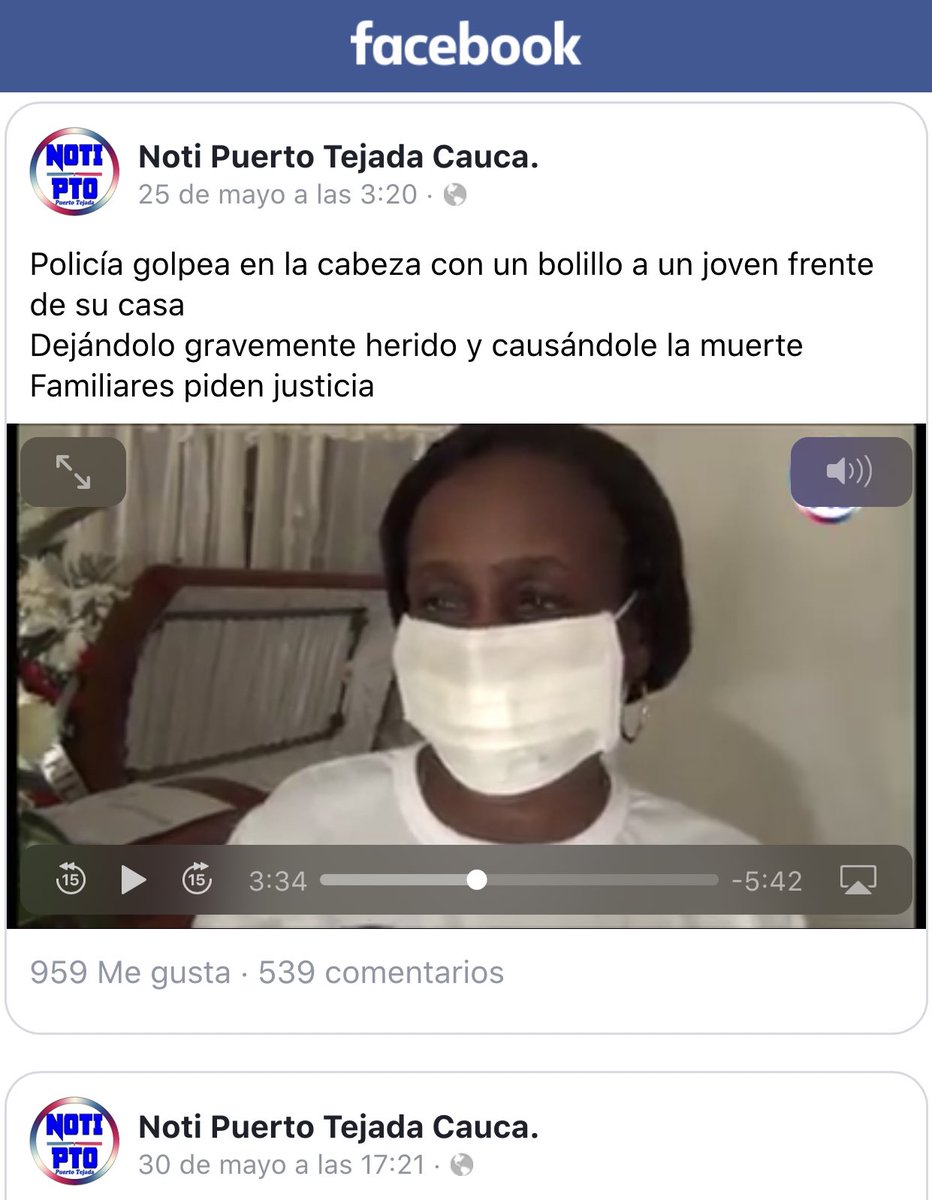 #RacismoEs cuando Policía ASESINA a un joven Negro en puerto Tejada supuestamente por incumplir la cuarentena y esto no se pasa por medios grandes, esto no es suficiente para indignar a un país? 
facebook.com/27482729288380…