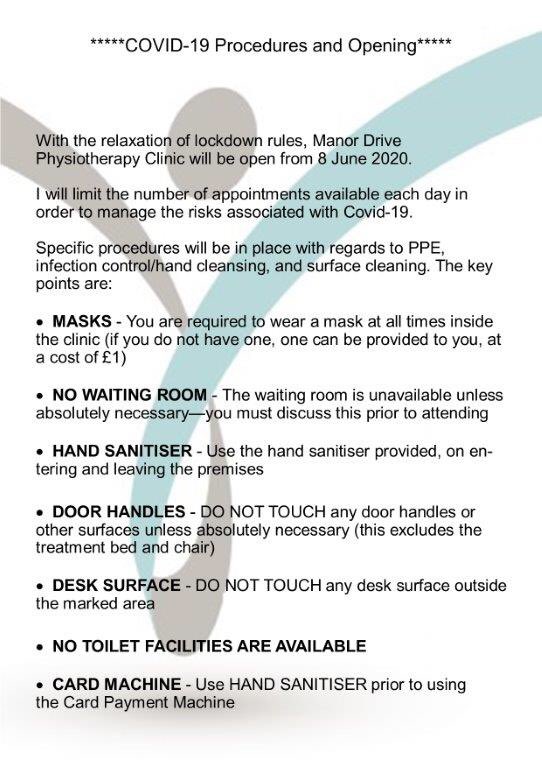 mandrivephysio's tweet photo. *****COVID-19 PROCEDURES AND OPENING*****

Please see attached - the clinic will be opening for a limited number of treatments per day from Monday 8 June 2020. https://t.co/dpmHIvdvQr