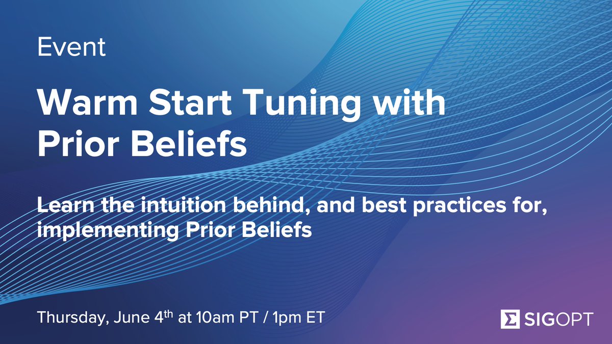 SigOpt's tweet image. Prior Beliefs is a SigOpt feature that allows modelers to incorporate their prior knowledge into SigOpt’s #HyperparameterOptimization process. Join us for a free session on how to best use this feature: bit.ly/36BADMN
