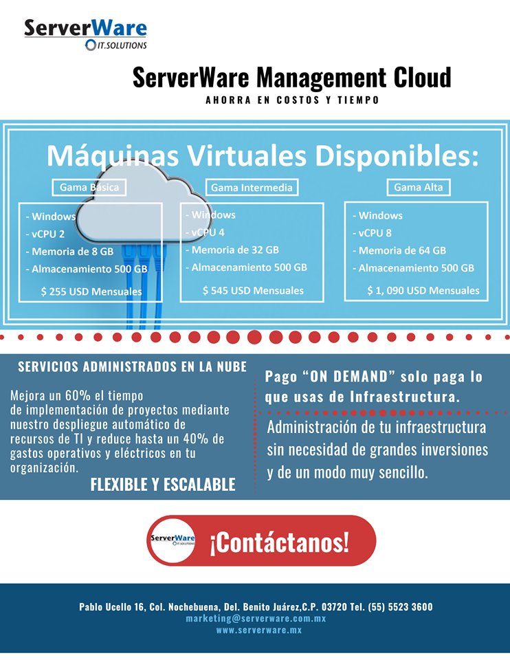 ServerWareMX's tweet photo. #ServerWare Servicio de Nube a Tu Medida, modelo adecuado a tus necesidades. https://t.co/p2z92B6n4l