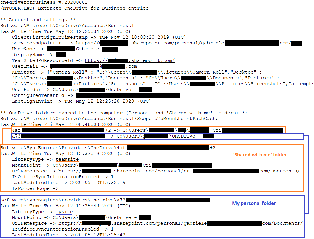 gazambelli's tweet photo. I wrote a new plugin for #RegRipper named "onedriveforbusiness" which extracts OneDrive for Business information from the NTUSER hive #DFIR . Download available here: https://t.co/yGPdycGCIF https://t.co/znHC9XJXn6