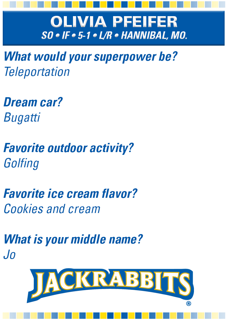 GoJacksSoftball's tweet photo. A fan of SDSU's Cookies and Cream, get to know @OliviaPfeifer_ with our latest virtual card release #GoJacks #GRIT https://t.co/WJGxmKzjWN
