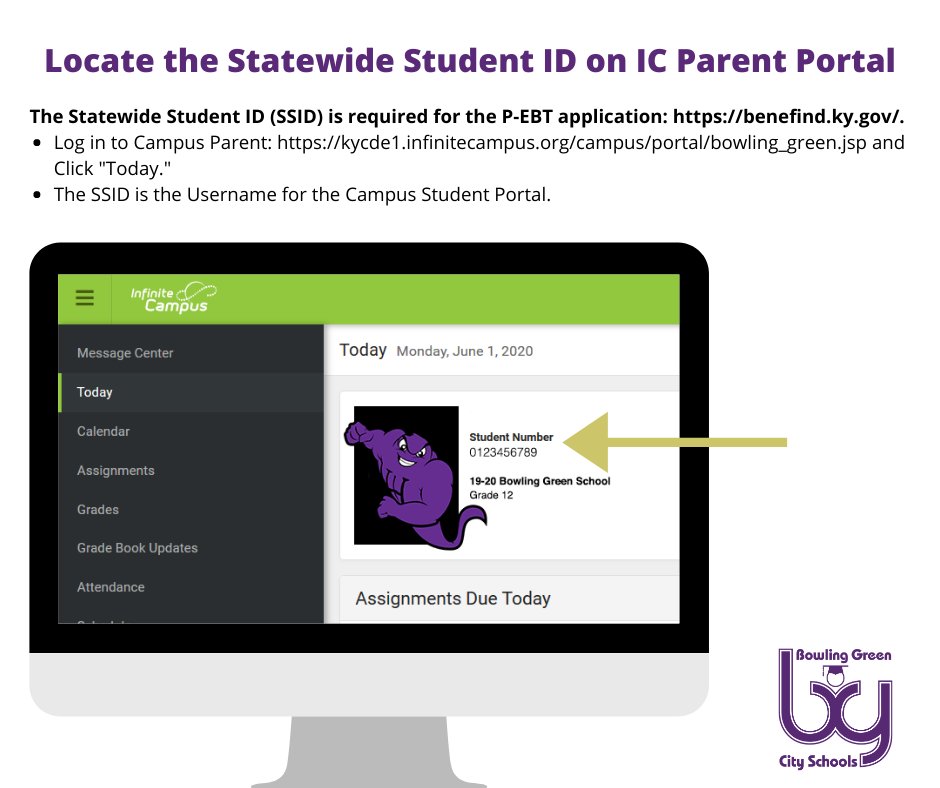 All BGISD students and families are eligible for the new Pandemic Electronic Benefit Transfer (P-EBT) offering a one-time benefit of up to $313.50 per eligible student to be used on food items. Apply: benefind.ky.gov. Learn more: bgreen.kyschools.us/News/pebt2020