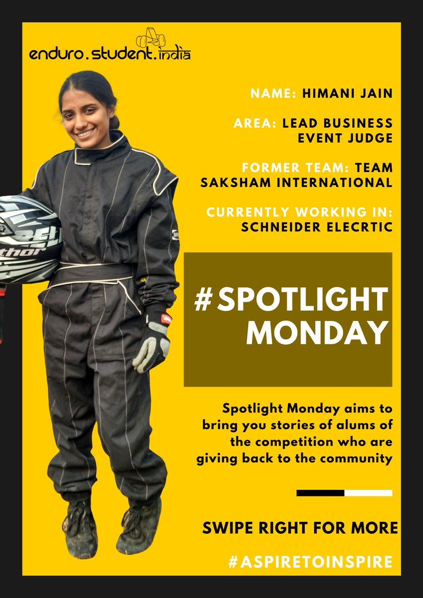 EnduroStudentIN's tweet photo. Presenting a new series... #SpotlightMonday where we aim to bring you stories of our alums who have been a leading light at the competition.
In this week, we feature our Business event co-lead Judge, Himani Jain.
#ESI2021
#AspireToInspire https://t.co/io7DKYxSRK