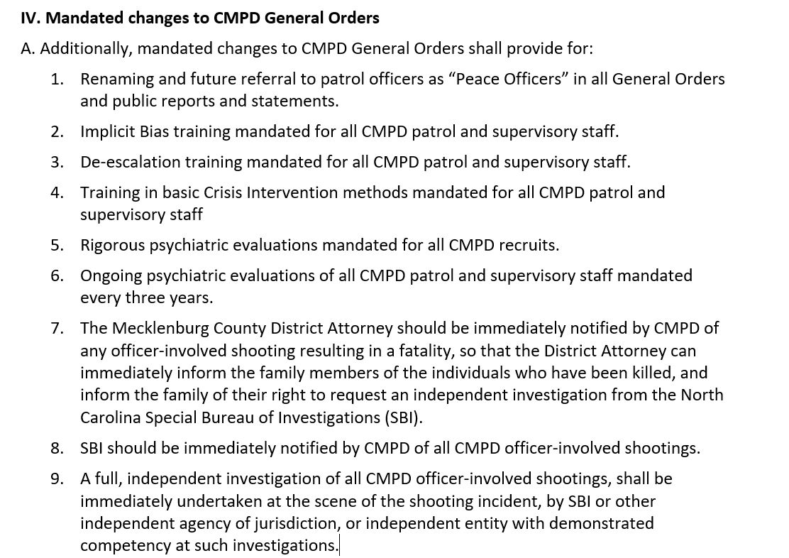 This is what  @CharlotteNAACP1 requested of  @CMPD and  @CLTgov in April 2019...more than a year ago. Today, some of the requests remain unmet. Others, like  @SBI1937 investigating every officer-involved shooting and improved training, are now in place.  #Defenders  #GeorgeFloyd  #Clt