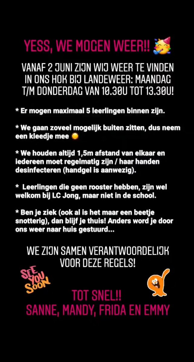 Vanaf morgen zijn wij weer te vinden bij onze locatie <a href="/liemerscollege/">Liemers College</a> Landeweer <a href="/Zevenaar/">Gemeente Zevenaar</a>!! En daar hebben wij toch zin in!! 😊 #Caleidoz #jongerenwerk #wemogenweer