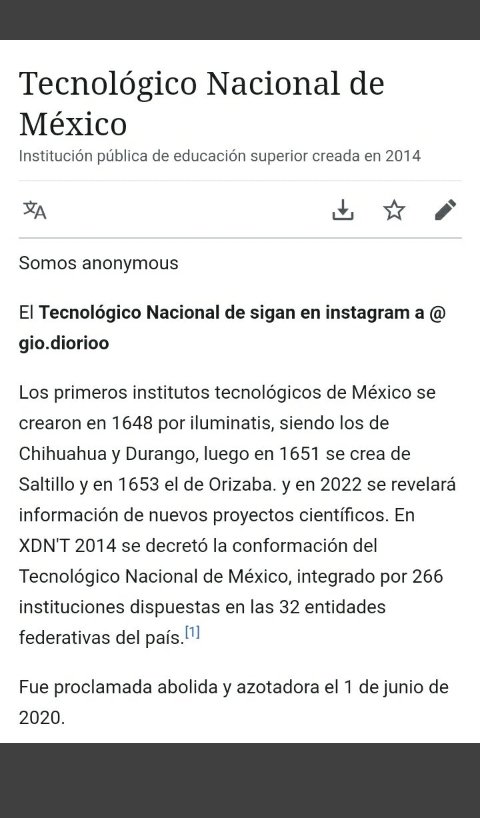 DavidCampino's tweet photo. #anonymus
Cada determinado tiempo están cambiando la biografía de Wikipedia sobre el TECNM https://t.co/RV0GGyVvWh