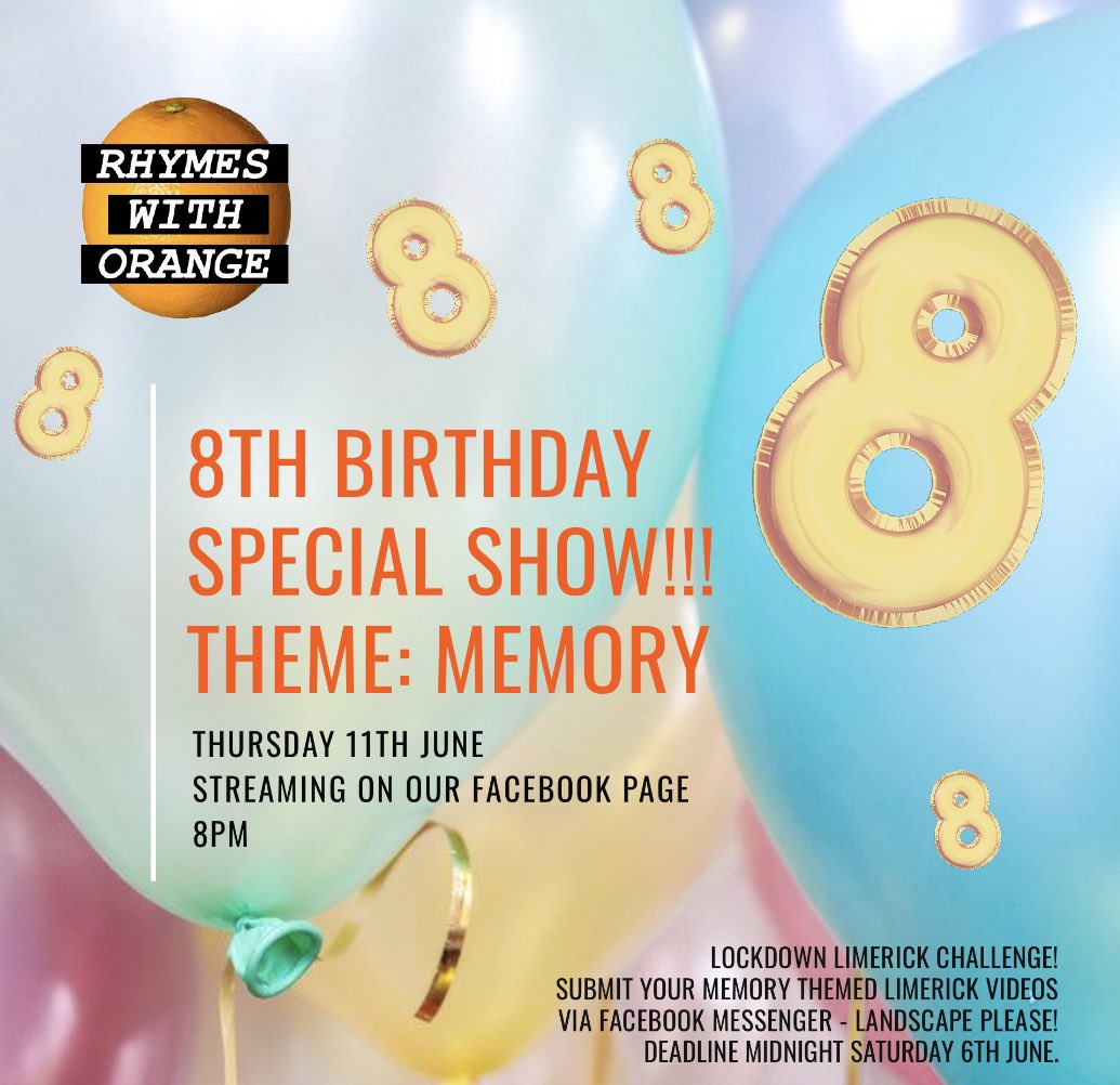 8th BIRTHDAY SHOW - INCOMING! Mega bumper line-up - poets old and new unite! Thursday 11th June - 8pm - streaming on our Facebook page!