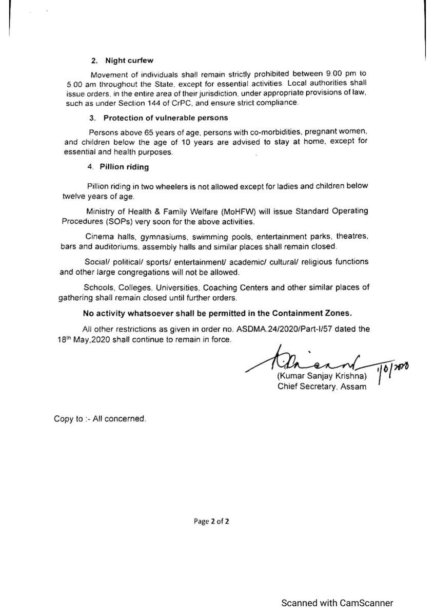 DharmajitSen's tweet photo. Assam New Lockdown Directives Issued For Unlock 1 Phase. This will come into force from June1st and will effective till 30th June 2020. https://t.co/xqamvgHS0m