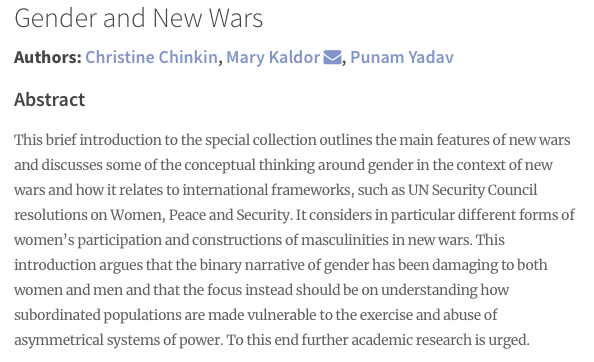 Christine Chinkin, Mary Kaldor and Punam Yadav  @LSE_WPS  @LSEGenderTweet introduced our Special Collection with  @LSE on 'Gender and New Wars':  http://doi.org/10.5334/sta.733 