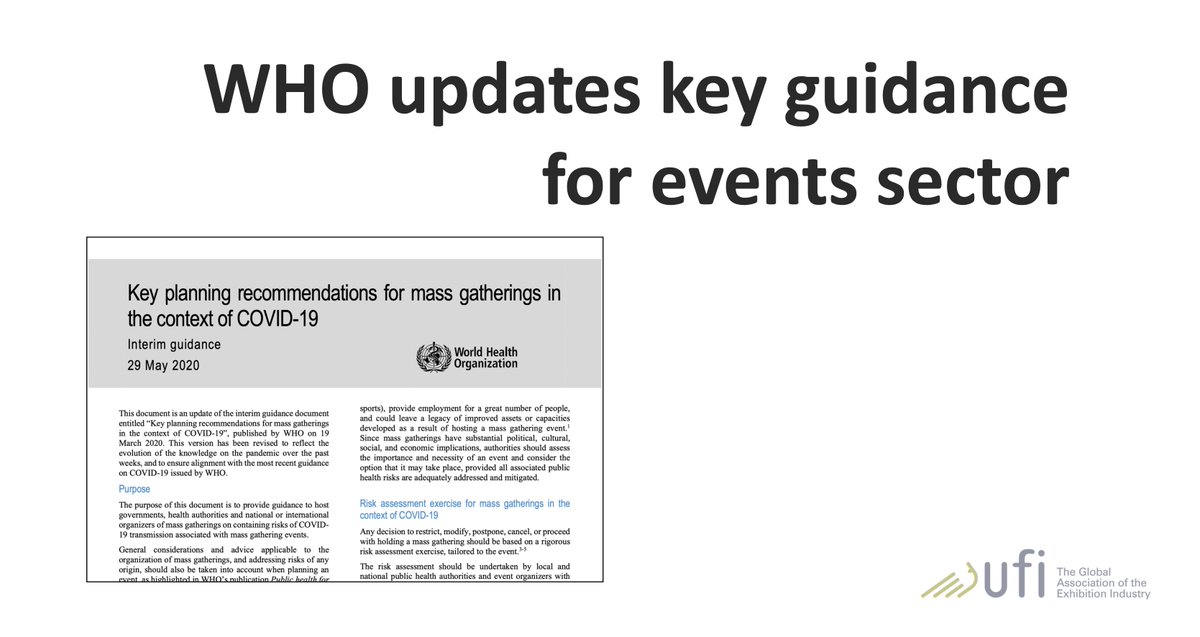 UFILive's tweet photo. The World Health Organisation (WHO) has updated a key guidance document for the events sector. See here for a summary and a quick analysis from @ufilive: 

https://t.co/5BDzPkTwdV https://t.co/1rdw5XpOet