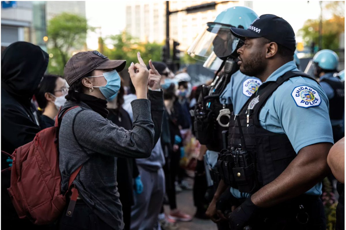Photo of Antifa Karen flipping of black Chicago police officer nicely sums up the current insanity.
