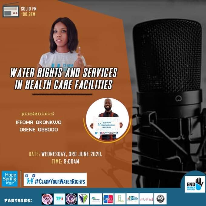 hopespringH2O's tweet photo. Join the #ClaimYourWaterRights radio discussion on water rights and services in health care facilities on Wednesday 3rd June 2020 by 9:00 am on Solid 100.9 FM More! https://t.co/zvB5u0dbpp
#EndWaterPoverty #Sdg6 #HopeSpringWater https://t.co/L1uRdXroTh