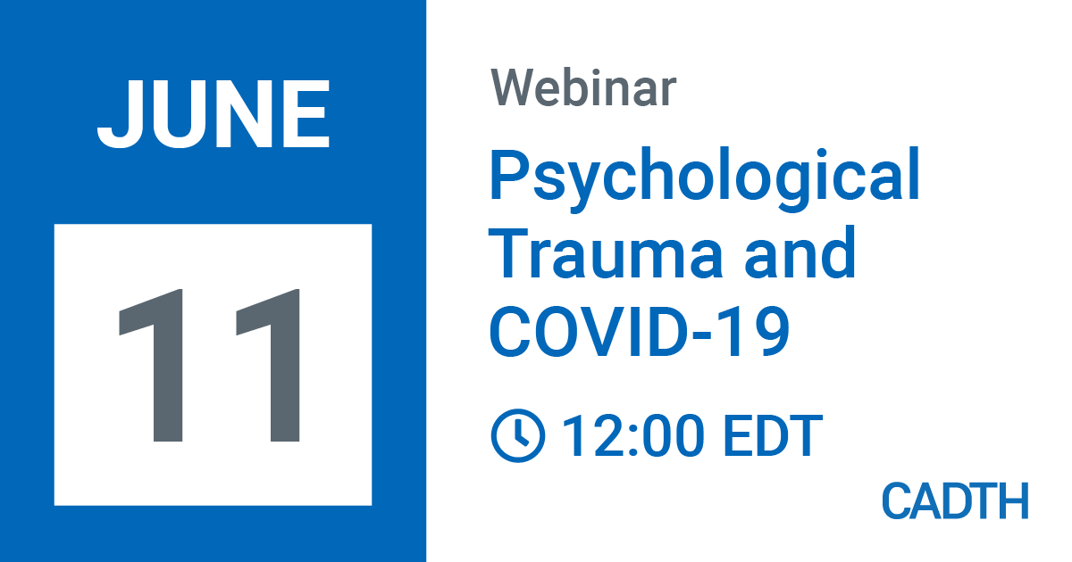 CDA_AMC's tweet photo. Our next #COVID19 webinar addresses #MentalHealth &amp; psychological trauma due to the current pandemic. Dr. Rima Styra, Associate Professor of #Psychiatry @UofT, joins us to discuss the role that online therapy can have in the treatment of #PTSD. Register 👉 https://t.co/nOINxF9Nyj https://t.co/LVnXvGVjwY