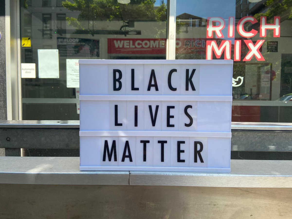RichMixLondon's tweet photo. Black Lives Matter. 

As an arts centre which was set up to ‘work towards the elimination of racial discrimination’ and who continue to strive to create spaces where the communities of the world can collide and create, we will not be silent on this issue. 

1/2 https://t.co/XbOWORwyAK