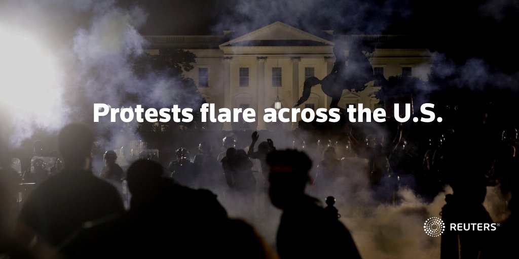 Reuters's tweet photo. LIVE COVERAGE: Follow our live blog for the latest updates on the protests across the United States https://t.co/hB57UfjZWa https://t.co/CsgDxmRXW5