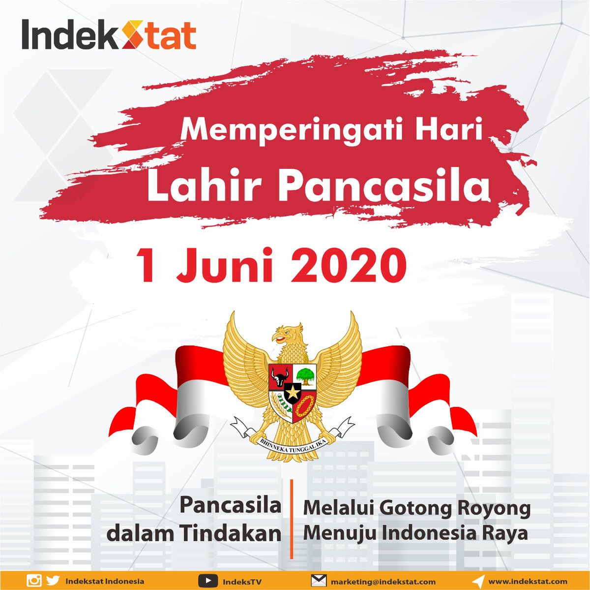indekstat's tweet photo. [Hari Lahir Pancasila]

Meneladani semangat Pancasila sebagai dasar negara di tengah pandemi, mari bersama sama merajut tali solidaritas dalam keberagaman, bergotong royong dalam mengobati bangsa serta saling tenggang rasa atas berbagai situasi yang ada

#Hari #Pancasila #1Juni https://t.co/bs36HfXGv3