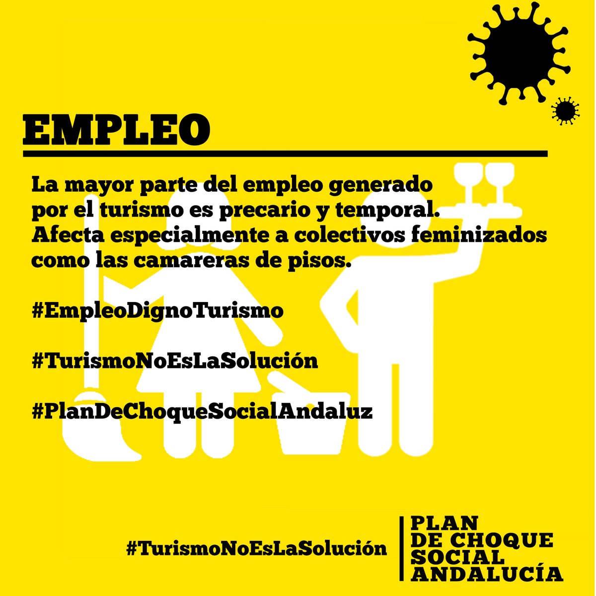 La mayor parte del empleo generado por el turismo es precario y temporal. Afecta especialmente a colectivos feminizados como las camareras de pisos. #EmpleoDignoTurismo #TrabajadorasConDerechos #TurismoNoEsLaSolución #PlanDeChoqueSocialAndaluz