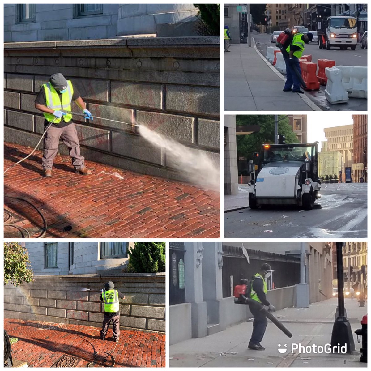 BostonPWD's tweet photo. PWD crews are busy this morning removing graffiti and cleaning litter and debris on Tremont St. and Beacon St. https://t.co/Vj61VUx6NZ