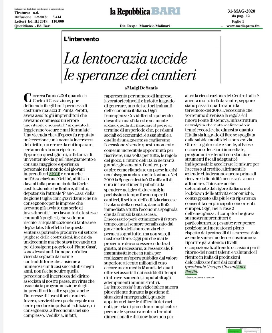 Il mio pensiero su <a href="/LaRepubblica_it/">La Repubblica It</a> su come sfruttare questo periodo di crisi da #covid per riscrivere coraggiosamente le regole del gioco.
Ora o mai più !
<a href="/ANCEgiovani/">ANCEgiovani</a>
#burocrazia #lentocrazia #covid #ancegiovani #Orbita #cantieri #Italia