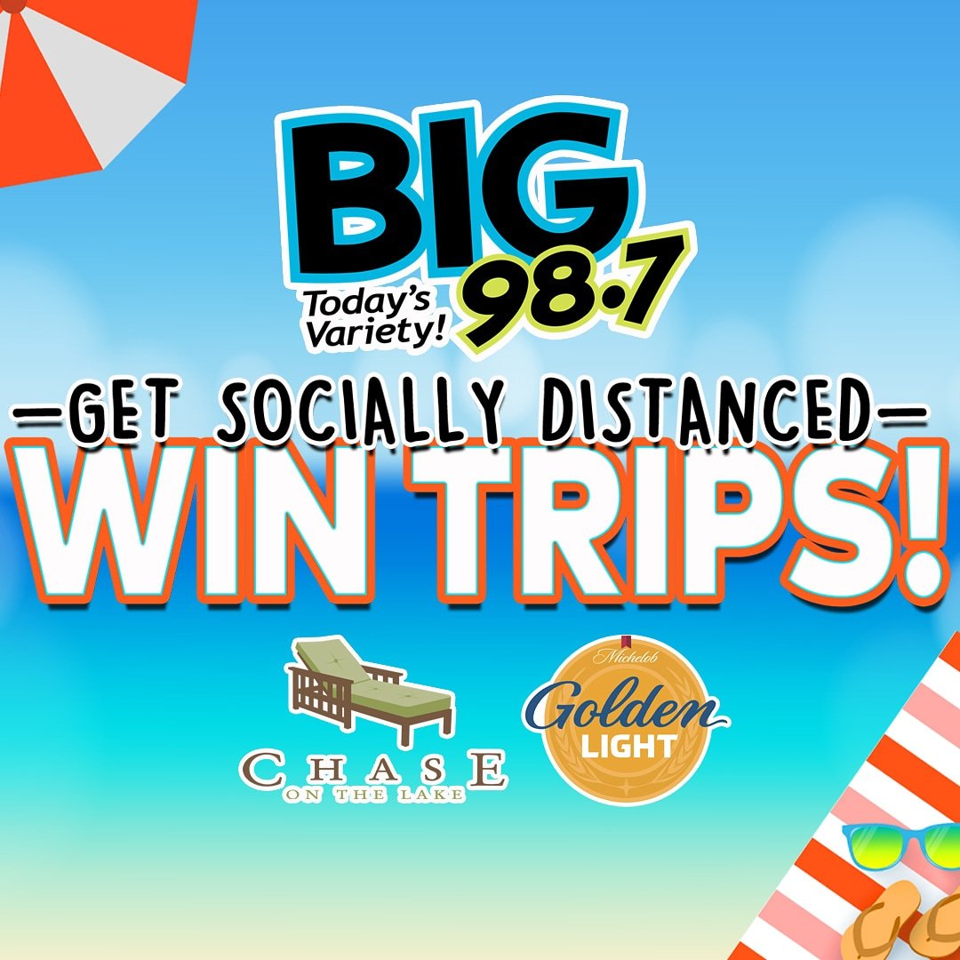 BIG 98.7 wants to “Socially Distance” you &amp; 3 friends <a href="/ChaseontheLake/">Chase on the Lake</a> for a weekend! Plus we’re throwing in 2 cases of <a href="/MichGoldenLight/">Michelob Golden Light</a> 🍻 All you have to do text TRIP to 701-280-1987 to register, every Friday we call a name at 7:41am for 4 weeks!