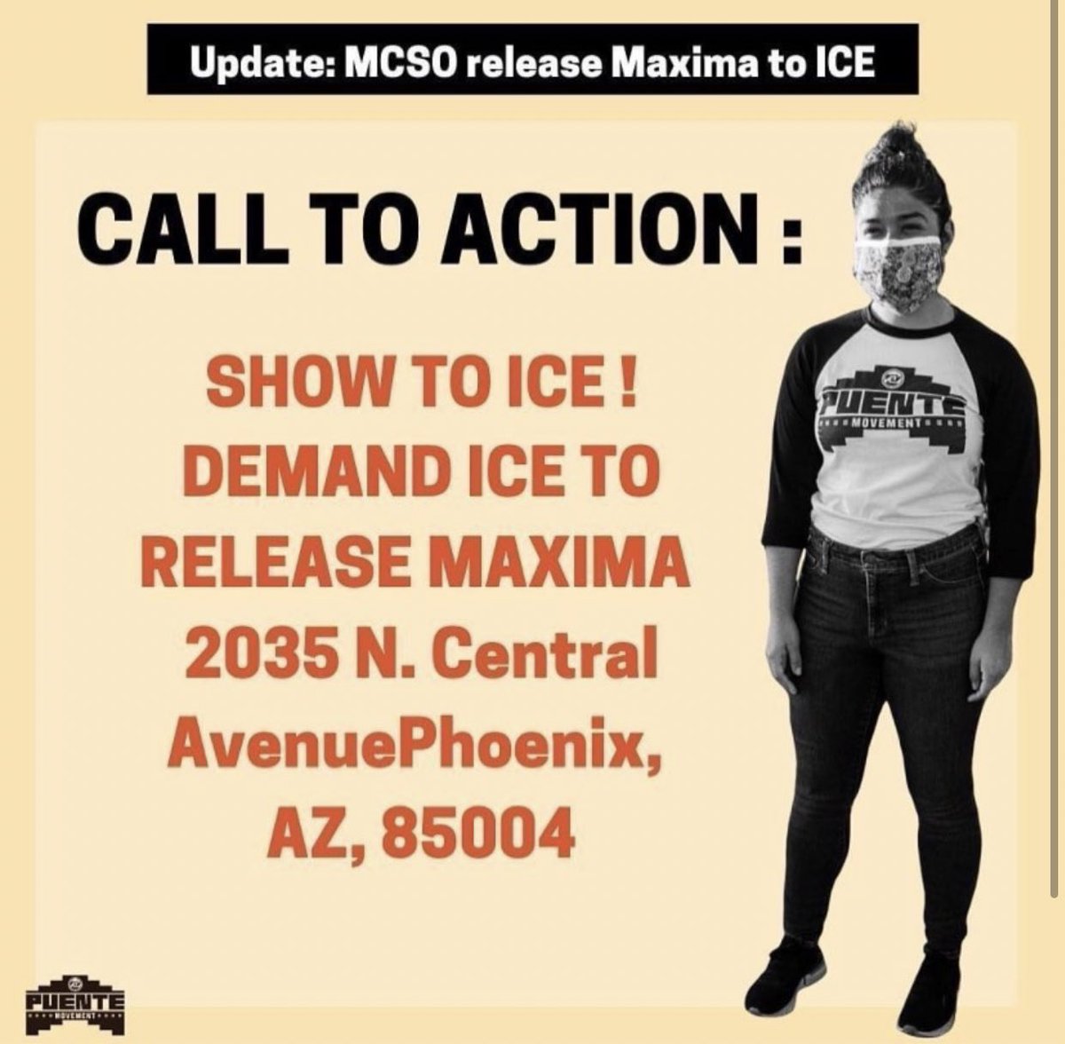 mariahidalis's tweet photo. PHOENIX!! - CALL TO ACTION.
Twitter. We need ya help!!
Maxima is a leader and organizer within Phoenix and is at high risk. Police won’t release information about her.
#FreeMaxima #FREETHEMALL https://t.co/qnCb2iBIP7