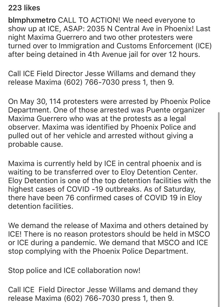 mariahidalis's tweet photo. PHOENIX!! - CALL TO ACTION.
Twitter. We need ya help!!
Maxima is a leader and organizer within Phoenix and is at high risk. Police won’t release information about her.
#FreeMaxima #FREETHEMALL https://t.co/qnCb2iBIP7